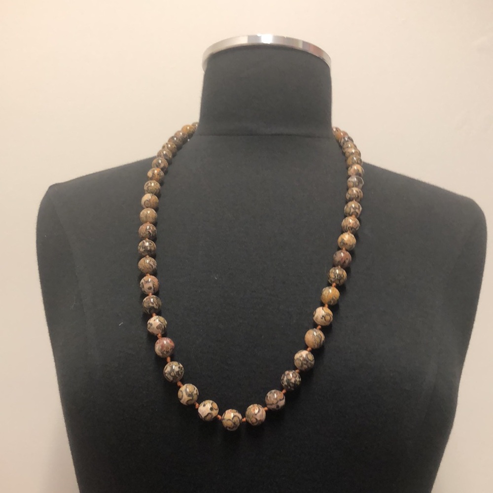 Jasper round beads individually knotted necklace.